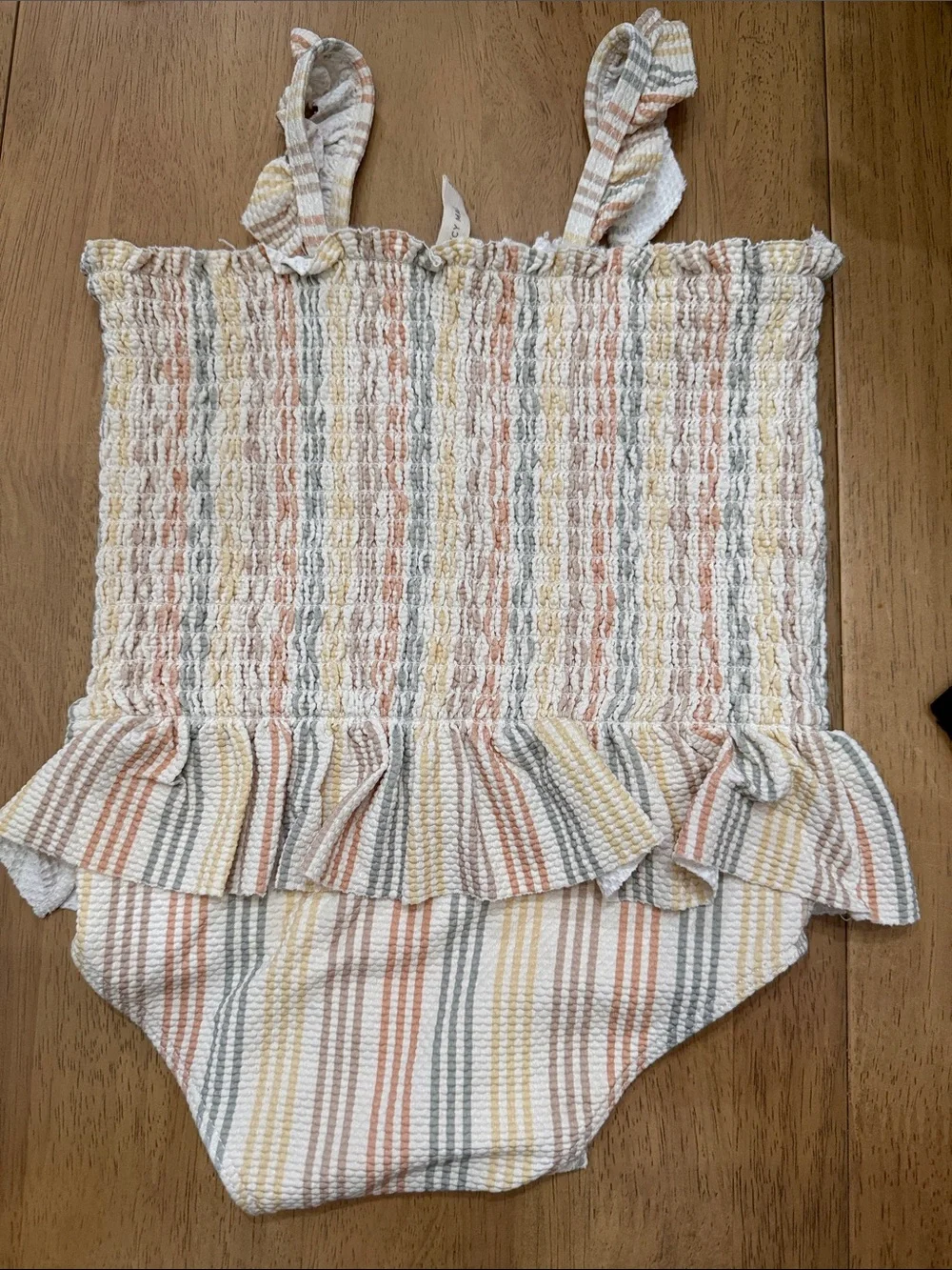 Quincy Mae Pastel Stripe Smocked Ruffle One-Piece